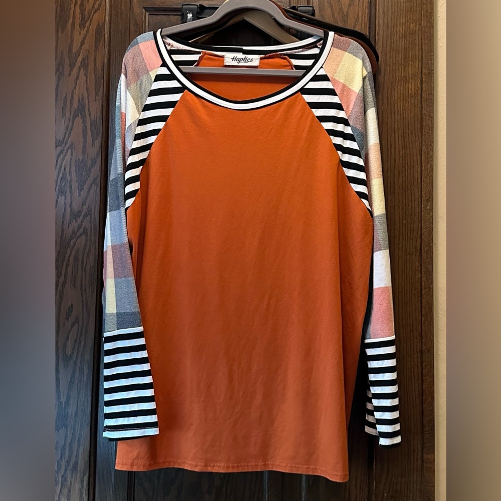 Haptics Orange Black Pink Yellow Colorblock Long-Sleeved Top, Size 2X